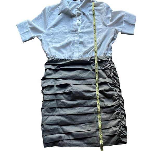 Venus dress grey white button shirt top ruched bottom short sleeve size 8 - Picture 9 of 15